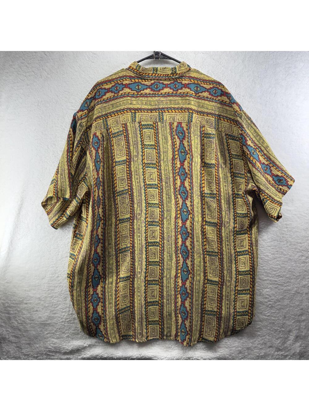 Silk Club 100% Silk Button Up Hawaiian Shirt Mens 2X Short Sleeve Geometric - Picture 3 of 4